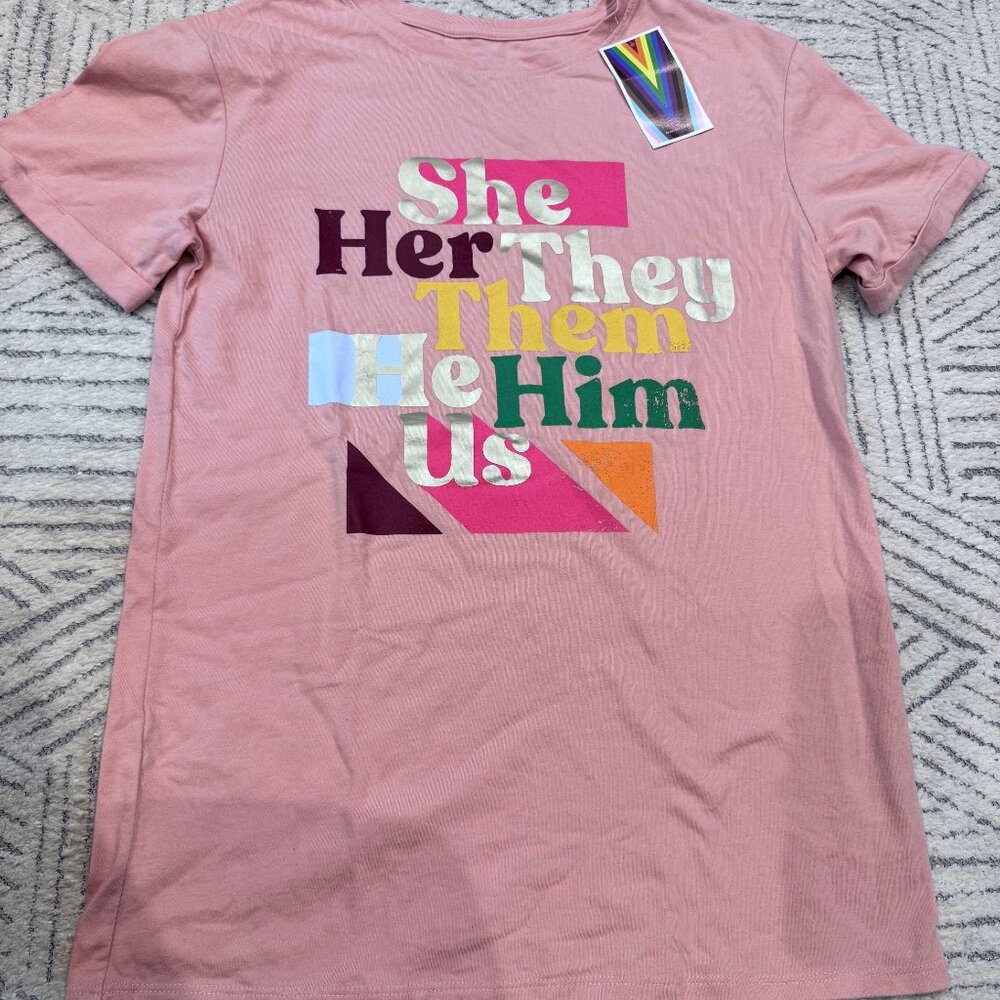 NWT Pink Pronouns Short Sleeve Tee Girls XL
